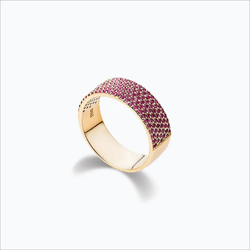 Gemstone Eternity Ring-Cigar Band 18K Gold Ring w. Pink Sapphire