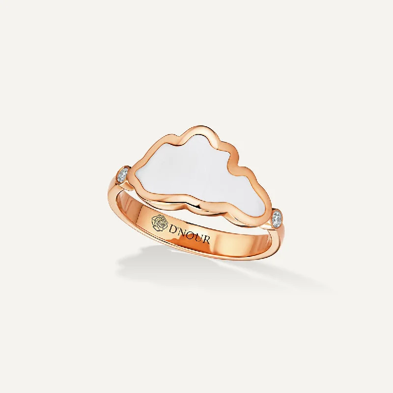 Men’s Wedding Band with Diamonds-Allusia Love White Enamel 18K Rosegold Ring w. Diamonds