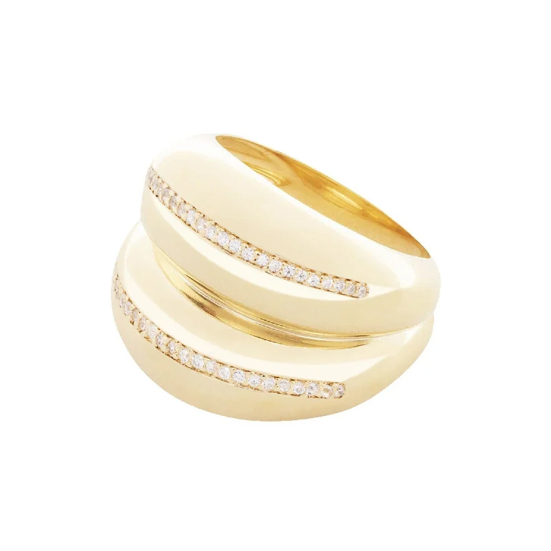 Promise Ring for Couple-Double VOID 18K Gold Plated Ring w. Zirconias