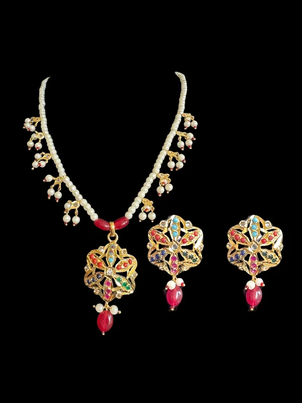 Bold Statement Necklace-DNS95 Meera navratan necklace with earrings ( READY TO SHIP)