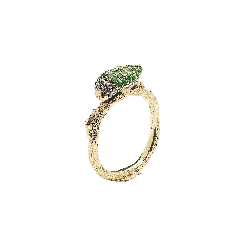 Two-Tone Engagement Ring-Scarab 18K Gold Ring w. Tsavorite