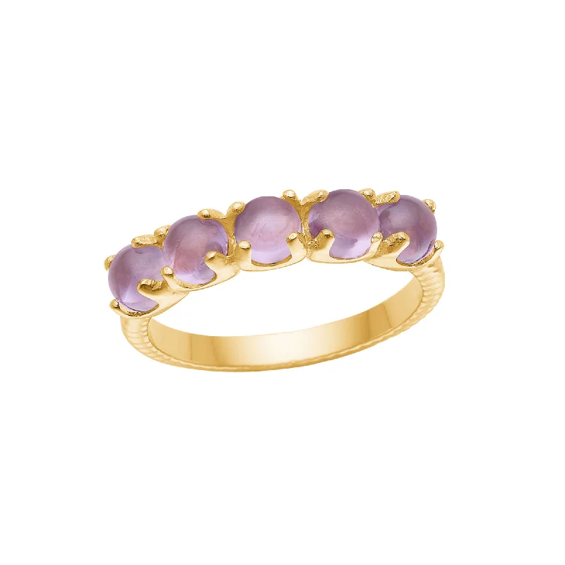 Yellow Gold Wedding Ring-Olalla 18K Gold Plated Ring w. 5 Amethyst