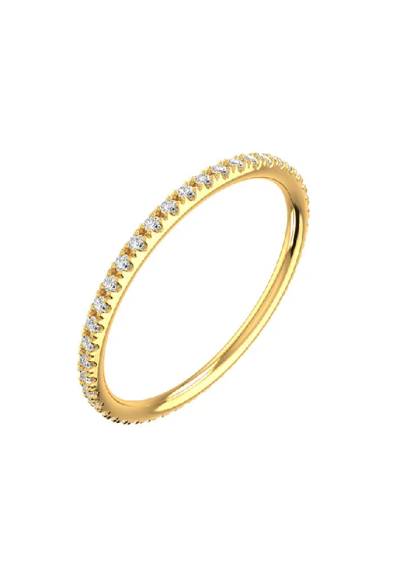 Handmade Gold Ring-Line Pavé 18K Gold Ring w. Lab-Grown Diamonds