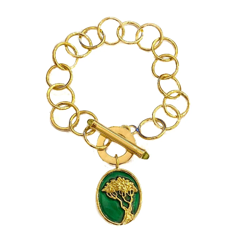 Custom Birthstone Bracelet-Bracelet - 18k Gold with Peridot and Green Enamel Charm