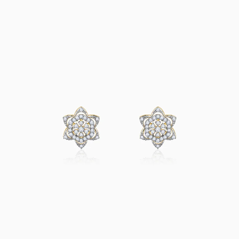 Spiral Earrings-Gold Burst Solitaire Diamond Earrings