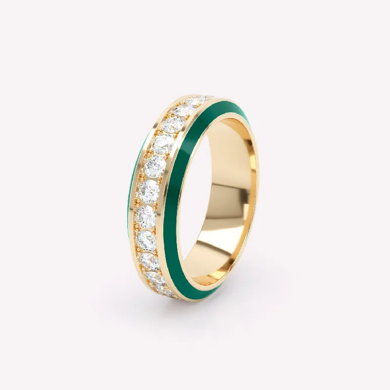 Unique Sapphire Ring-Eternity Green 6mm 18K Gold Ring w. Lab-Grown Diamonds