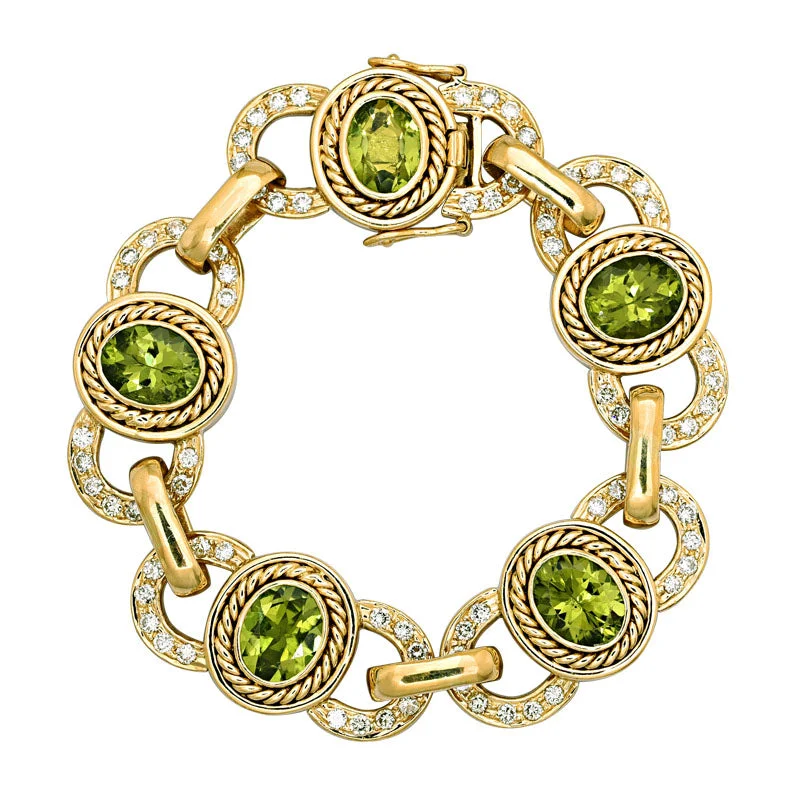 Chunky Gemstone Bracelet-Bracelet- Peridot And Diamond (1153B)