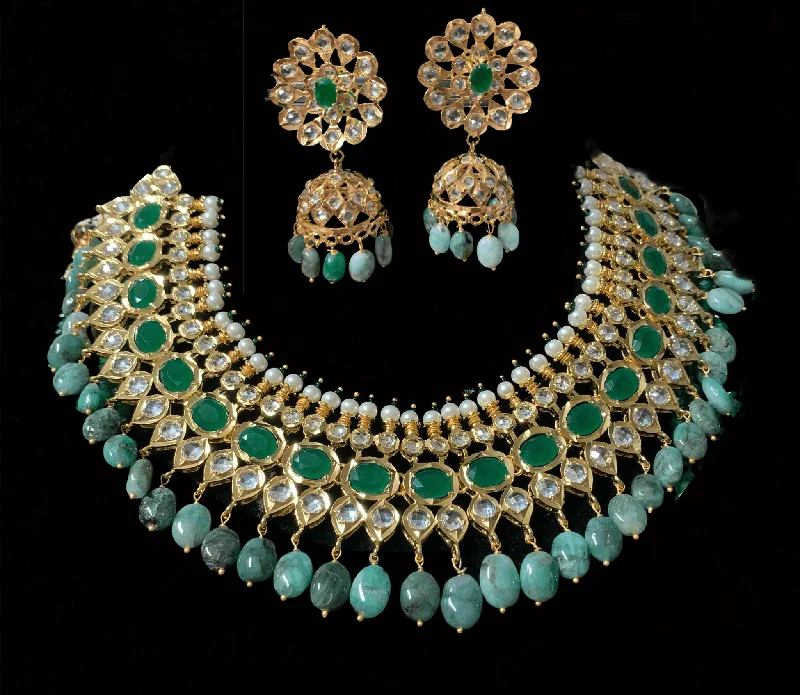 Vintage Pearl Necklace-Aleezay necklace set with  emerald ovals (SHIPS IN 2 WEEKS)