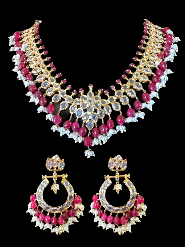 Beaded Necklace with Charms-NS520 AMIRA hyderabadi necklace with earrings - Ruby ( READY TO SHIP)