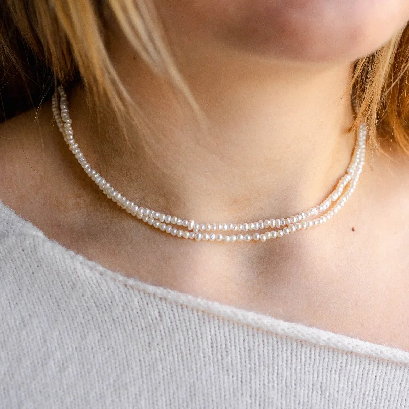 Luxury Wedding Necklace-Double Strand Pearl Necklace with Handmade 14K S Clasp