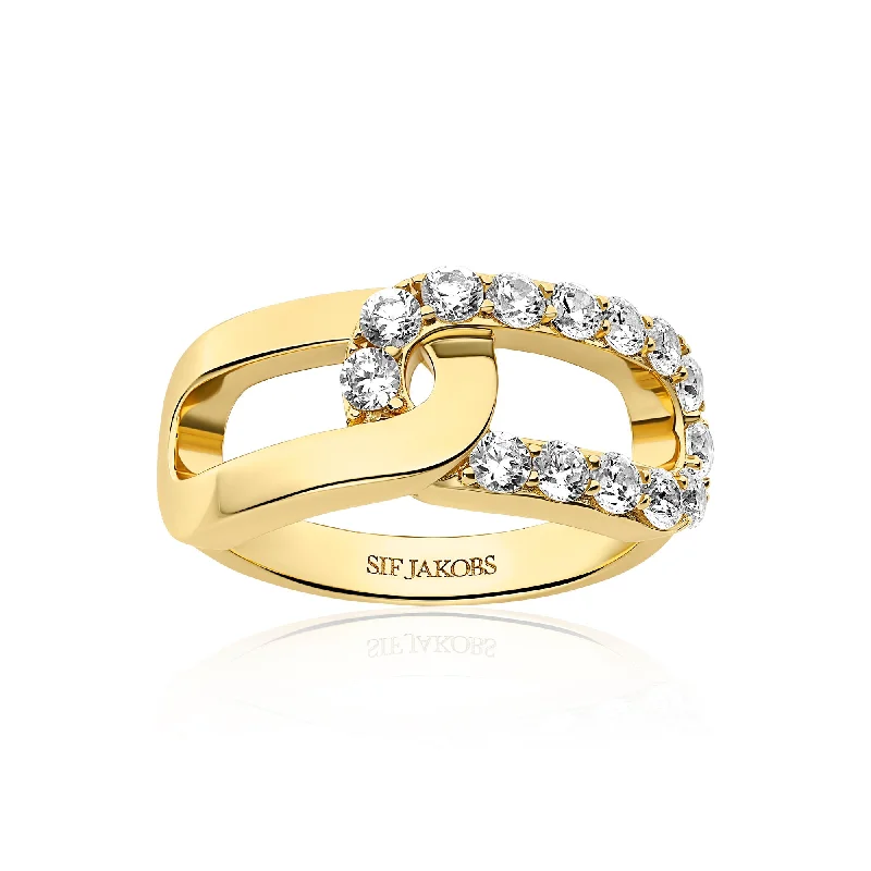 Customizable Wedding Ring-Capizzi Due Gold Plated Ring w. Zirconia