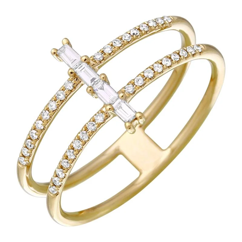 Wedding Ring with Diamonds-Diamond Band with Center Aligned Baguettes