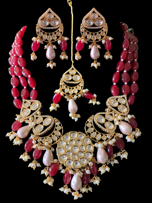 Star Pendant Necklace-High quality gold plated polki necklace set with tika ( READY TO SHIP)