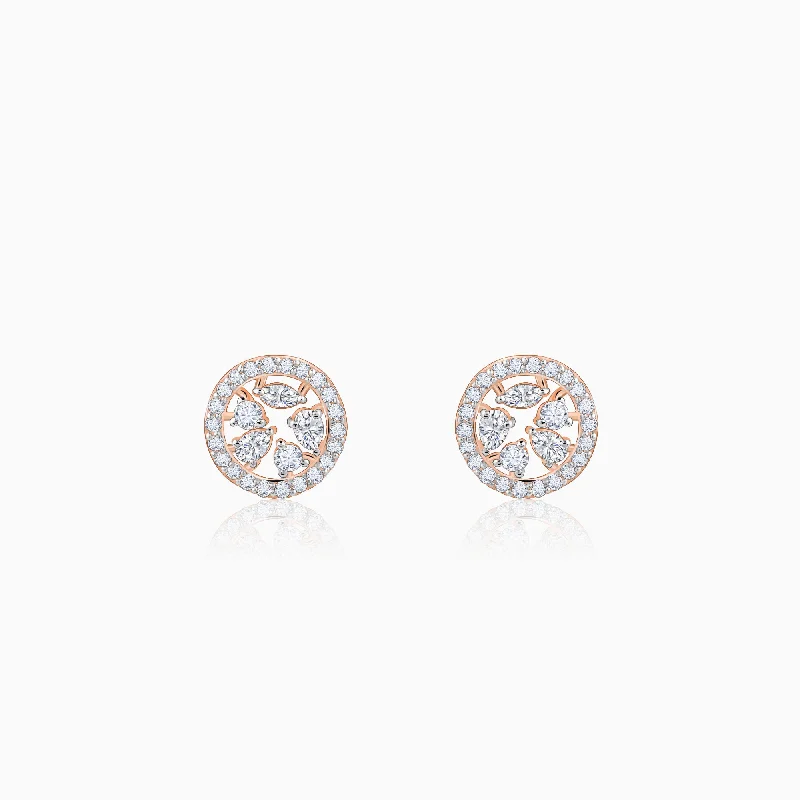 Crystal Dangle Earrings-Rose Gold Circular Dazzle Diamond Earrings