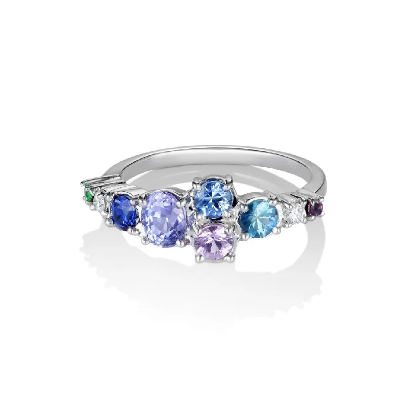 Trendy Stackable Rings-Varnaya Vatina 18K Gold Ring w. Sapphires, Amethyst, Tsavorite & Diamonds