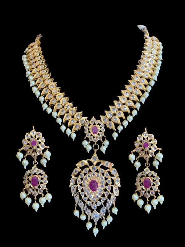 Layered Chain Pendant Necklace-NS204 Ila nizami mango style bridal necklace with earrings in rubies (SHIPS IN 2 WEEKS  )