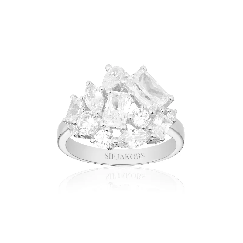 Diamond Halo Engagement Ring-Ivrea Grande Silver Ring w. Zirconias