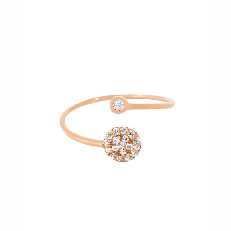 Silver Band Ring-Double Circle Pave 18K Rose Gold Ring w. Diamonds