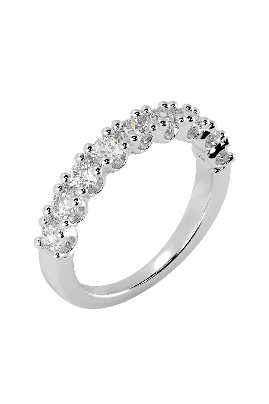 Classic Wedding Band Set-Half Eternity Band 0.10ct 18K White Gold Ring w. Lab-Grown Diamonds