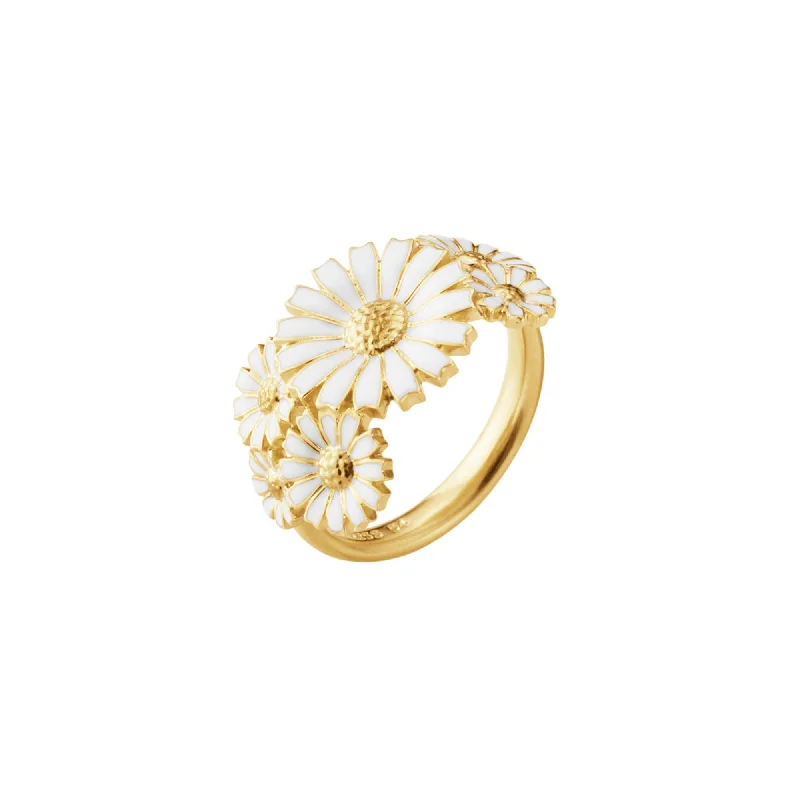 Handmade Gold Ring-Daisy Layered Gold Plated Ring w. White Enamel