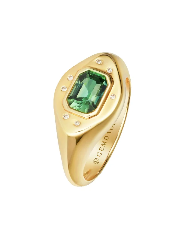 Custom Gemstone Ring-Green Sapphire 14K Gold Signet Ring