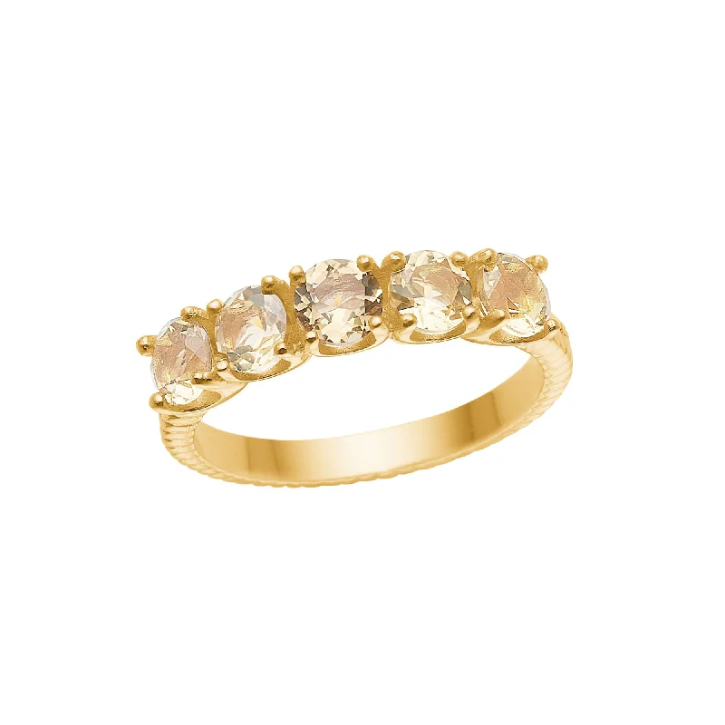 Designer Engagement Ring-Olalla 18K Gold Plated Ring w. 5 Quartz