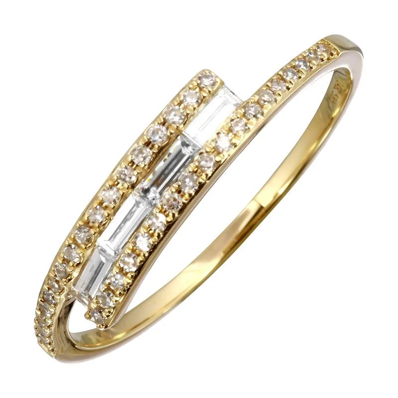 Couples Matching Rings-Twist Baguette and Round Diamond Ring