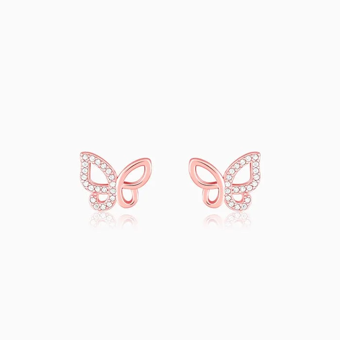 Hoop Earrings with Charms-Rose Gold Zircon-Studded Butterfly Earrings