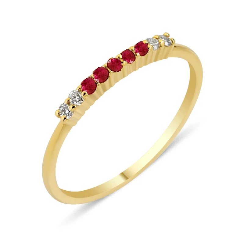 Silver Band Ring-Lara Bar 18K Gold Ring w. Diamonds & Rubies