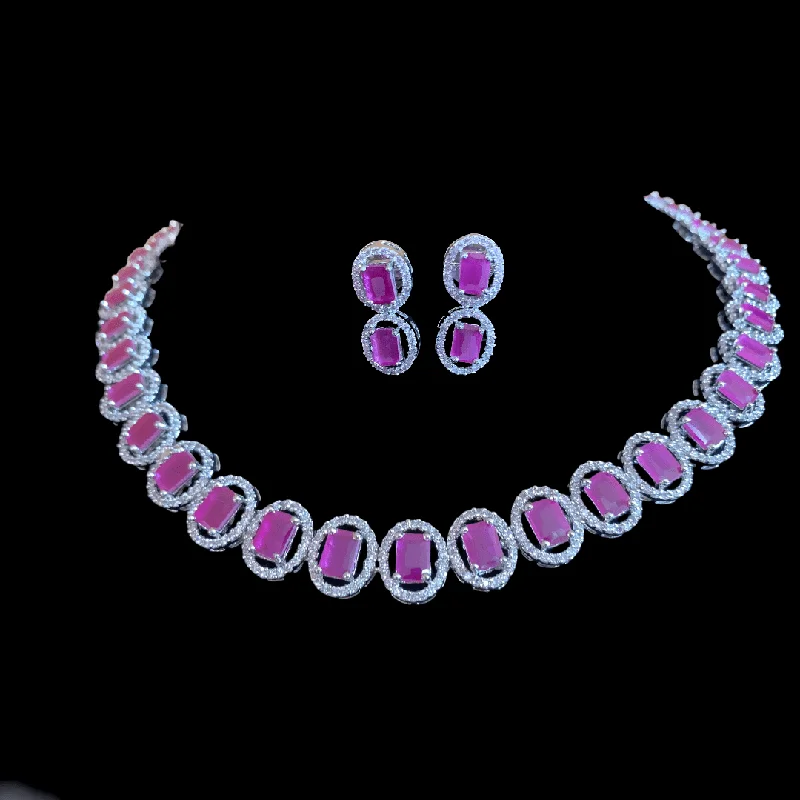 Simple Beaded Necklace-NS148 Anamika  cz necklace - ruby ( READY TO SHIP )