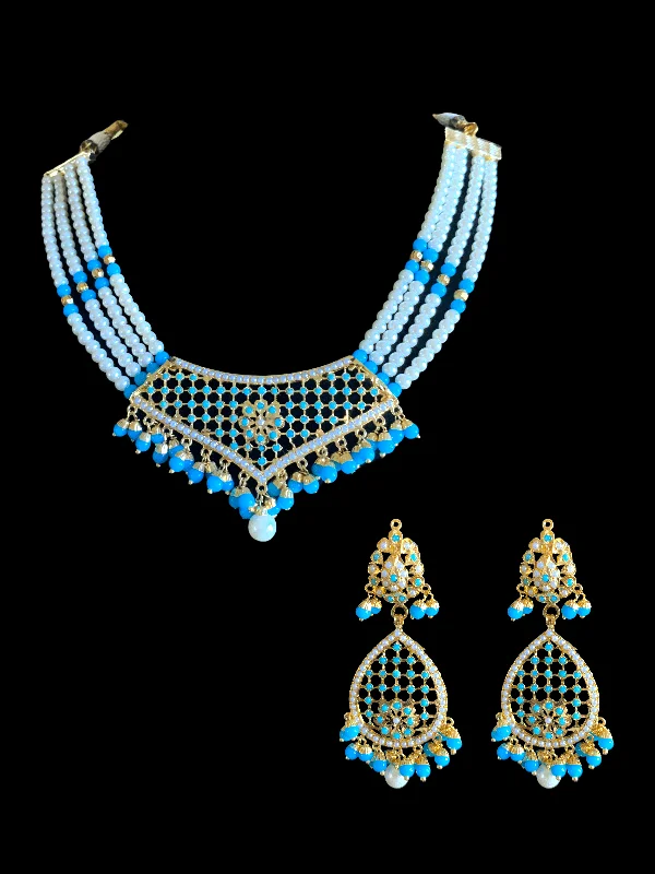 Simple Silver Pendant Necklace-NS319 punjabi Jadau necklace with earrings in turquoise   (READY TO SHIP)