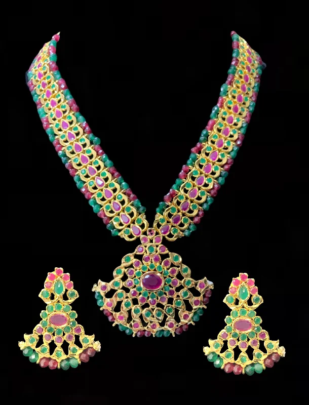 Retro Style Necklace-NS108  Ujwala Hyderabadi ruby emerald  necklace set with earrings (READY TO SHIP )