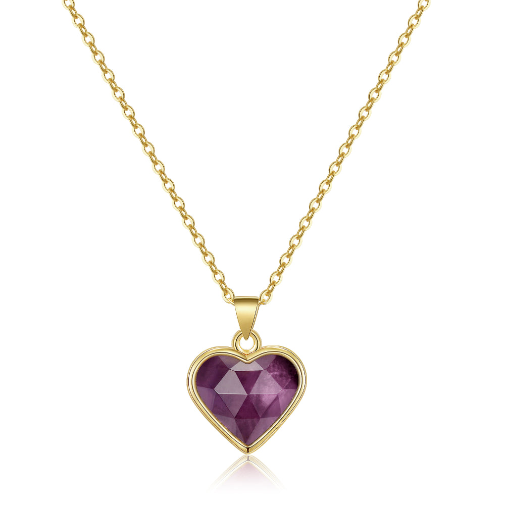 Trendy Long Necklace-Natural Amethyst Heart Pendant Necklace