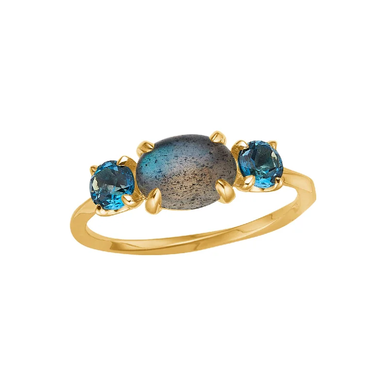 Gold Ring with Diamonds-My Precious - Bon Bon 10K Gold Ring w. Topaz & Laboradorite