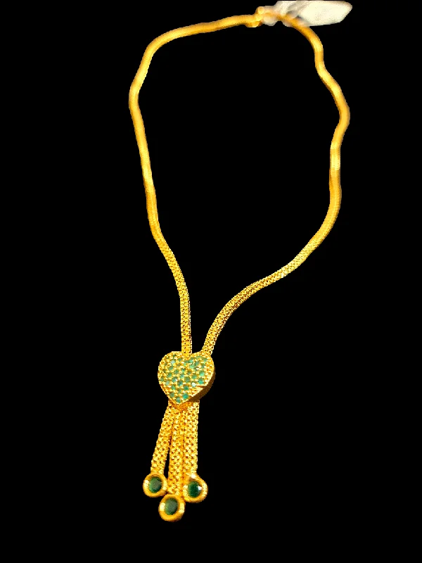 Simple Diamond Necklace-Dazzling Green Color Heart Shape With Gold Plated Necklace