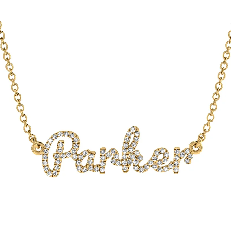 Personalized Pearl Necklace-Diamond Gold Name Necklace - Parker