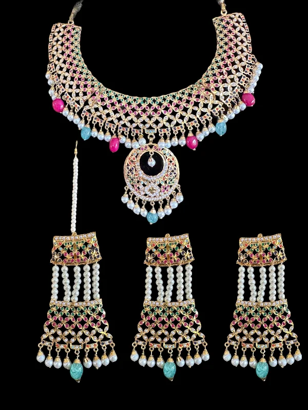 Custom Name Necklace-NS517 multicolor jadau  necklace with earrings tika ( READY TO SHIP )