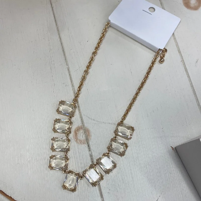 Beaded Necklace for Women-Clear Glass Pendant Gold Necklace