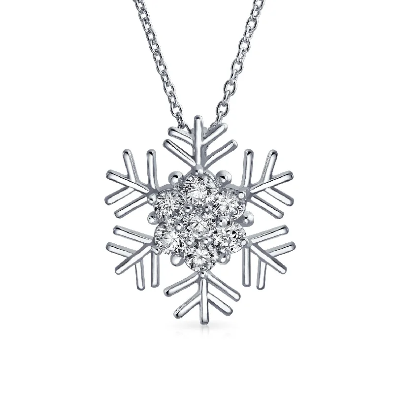 Personalized Silver Necklace-Winter Cubic Zirconia Snowflake Pendant Necklace in Sterling Silver