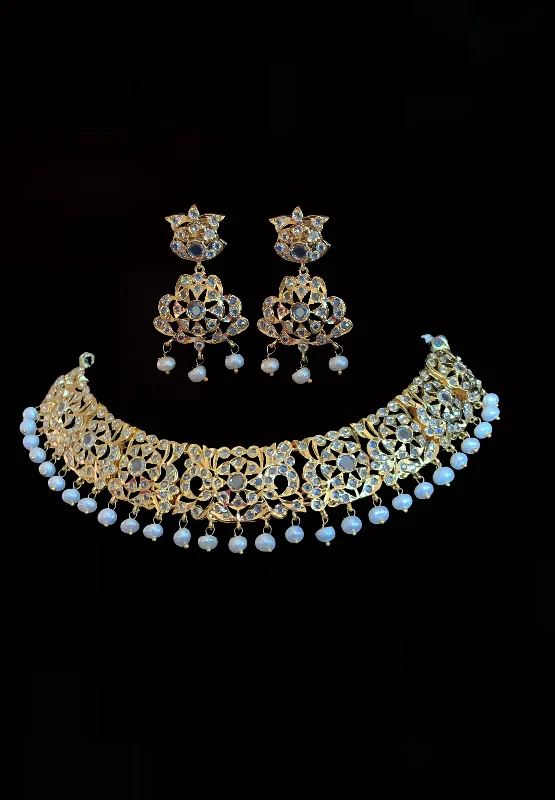 Wedding Necklace for Bride-DNS159 Heena necklace set in fresh water pearls  ( READY TO SHIP )