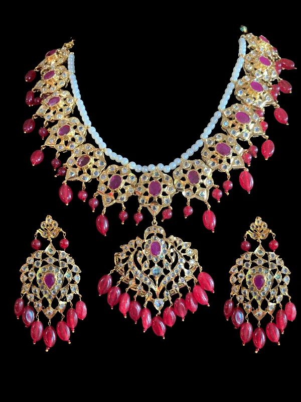 Heart Pendant Necklace for Women-NS24 Anchal necklace set in red / ruby   (READY TO SHIP)