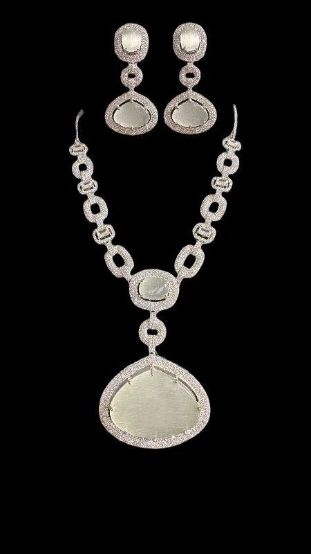 Women’s Chain Necklace-DNS97 CZ necklace set in grey - silver plated ( READY TO SHIP )