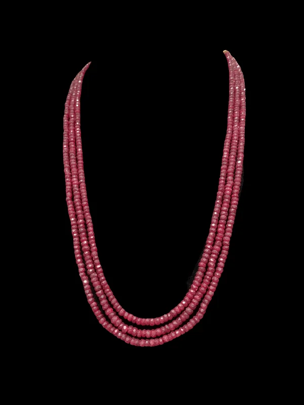 Gold Necklace for Everyday Wear-Three layer natural ruby beads necklace ( READY TO SHIP )