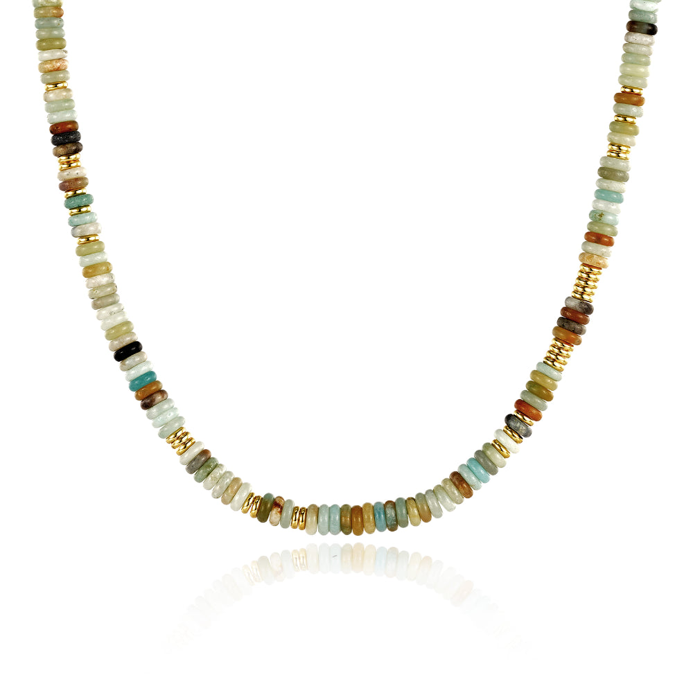 Colorful Crystal Necklace-Boho Green Aventurine Beaded Choker Natural Stone Necklace