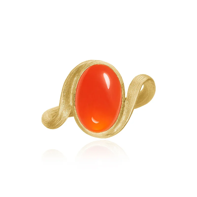 Blue Topaz Ring-Vega Small 18K Gold Ring w. Carnelian