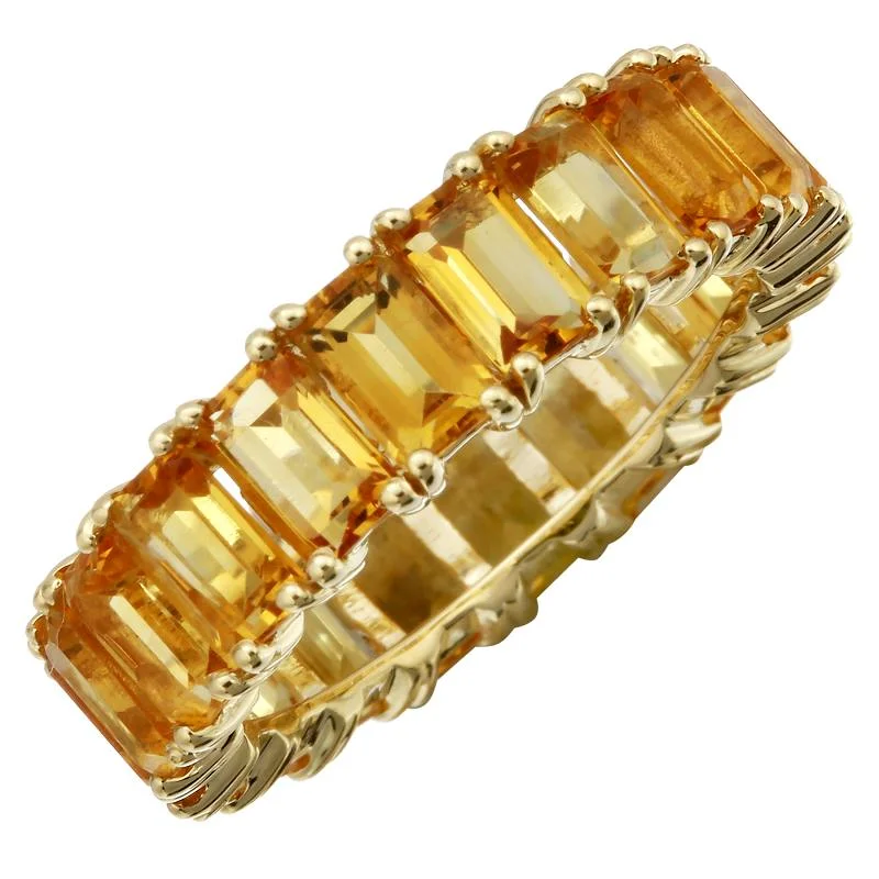 Custom Engraved Ring-14k Gold Emerald Cut Citrine Eternity Band