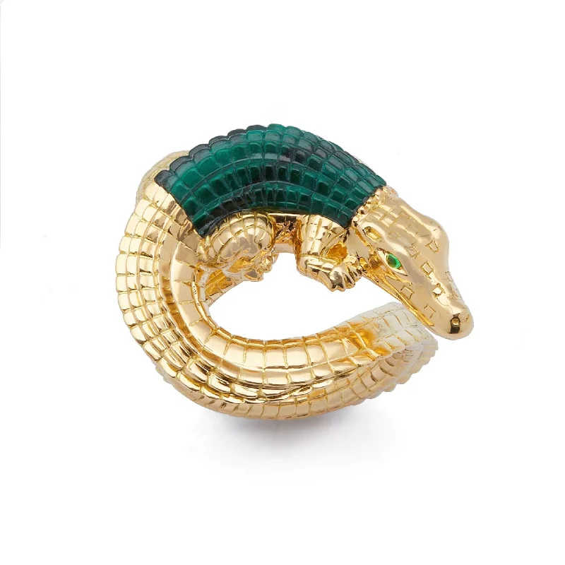 Wedding Ring with Sapphire Stones-Alligator Twist 18K Gold Ring w. Malachite