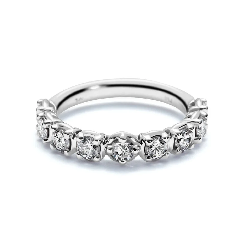 Silver Heart Ring-Band 18K White Gold Ring w. Diamonds