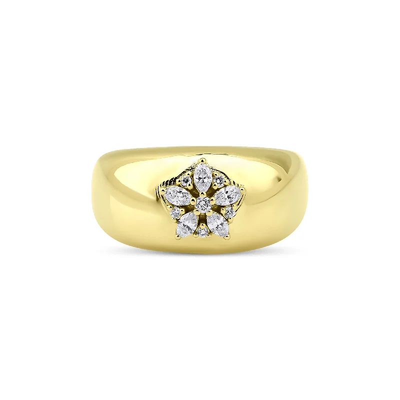 Men’s Customizable Ring-Fleur Sparkle 18K Gold Ring w. Diamonds