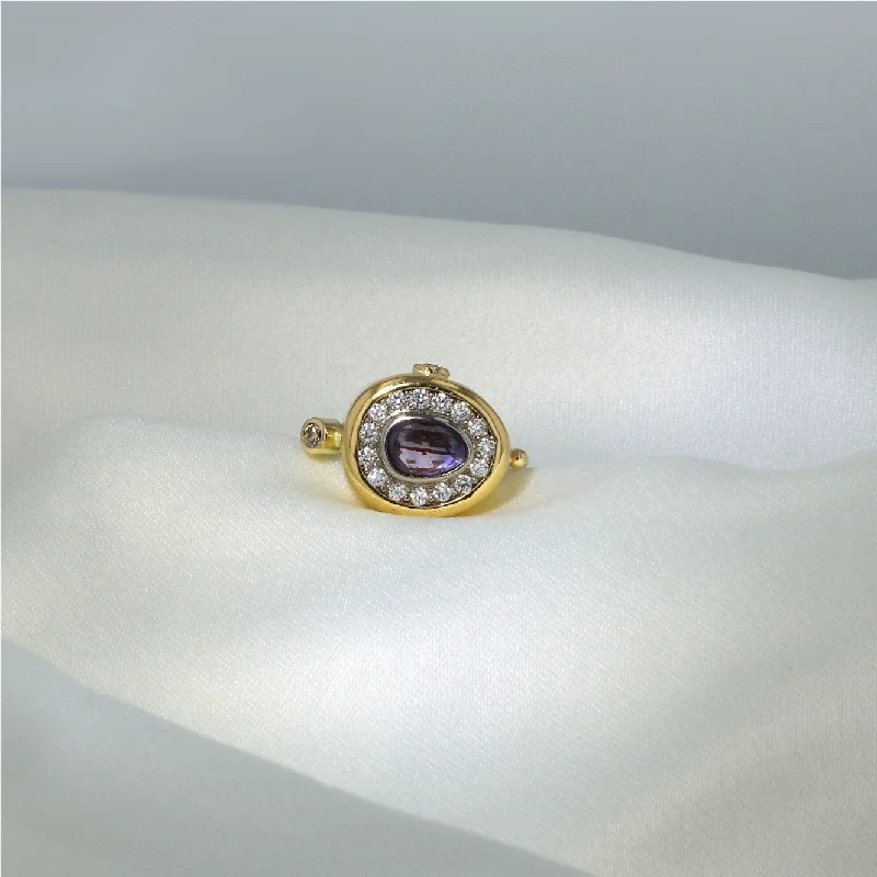 Vintage Gold Wedding Ring-Pavé Cocktail 18K & 22K Gold Ring w. Sapphire & Diamonds